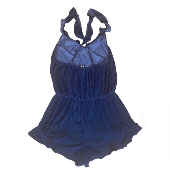 VICTORIAS SECRET Blue Velvety Ruffle Trim Romper - Picture 3 of 6